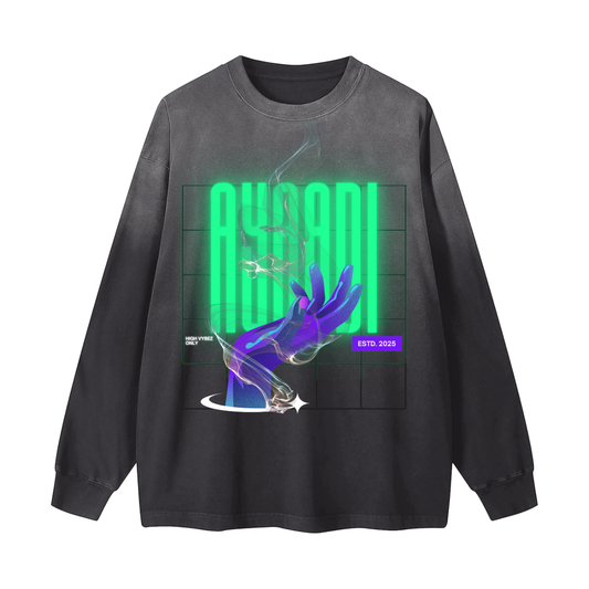 "High Vybez Only" Gradient Washed Long Sleeve T-Shirt